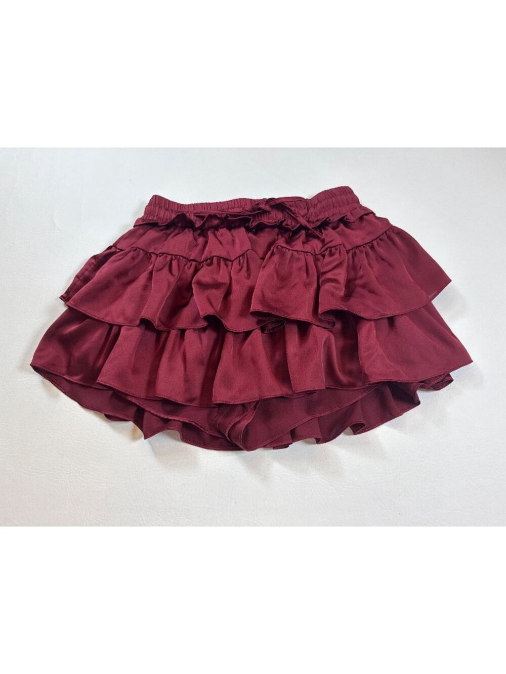 Women’s Ruffled Satin Skirt - Burgundy